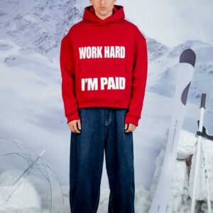 red hoodie box fit work hard