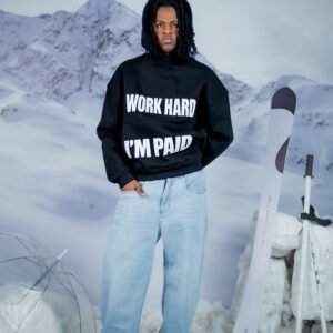 black hoodie box fit work hard