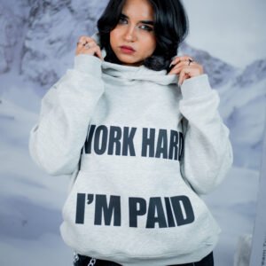 grey hoodie box fit work hard